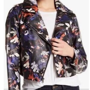 Sam Edelman floral moto blue floral cropped jacket sz M
